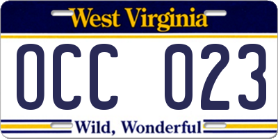WV license plate OCC023