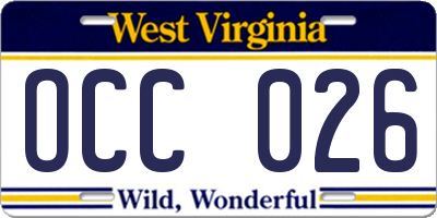 WV license plate OCC026