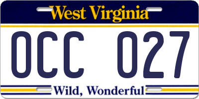 WV license plate OCC027