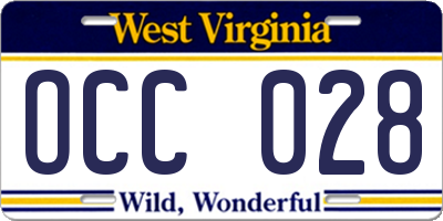 WV license plate OCC028