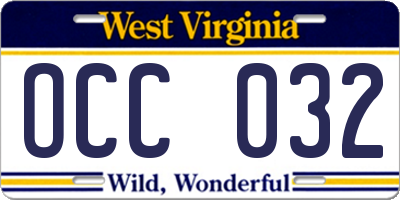 WV license plate OCC032