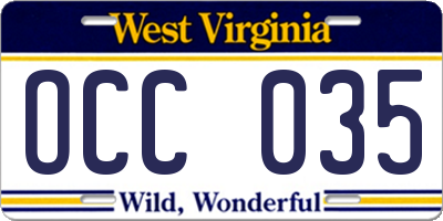 WV license plate OCC035