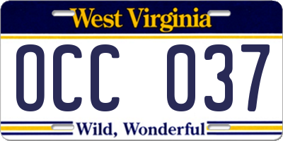 WV license plate OCC037