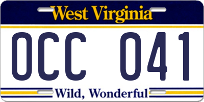 WV license plate OCC041