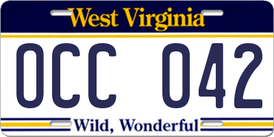 WV license plate OCC042