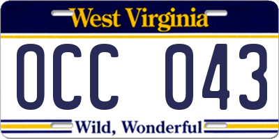 WV license plate OCC043