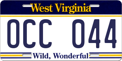WV license plate OCC044
