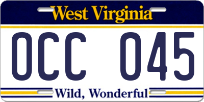 WV license plate OCC045