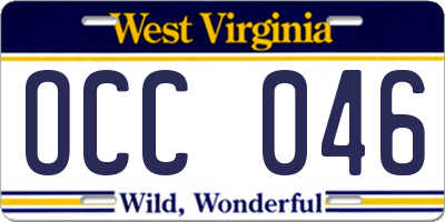 WV license plate OCC046