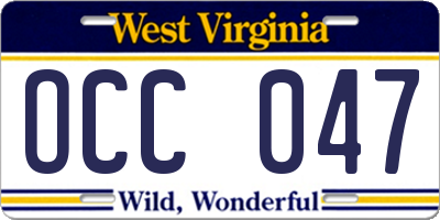 WV license plate OCC047