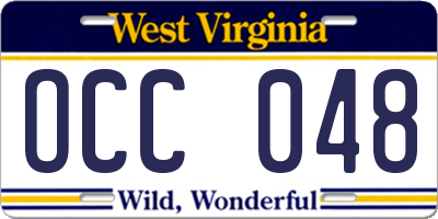 WV license plate OCC048