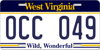 WV license plate OCC049
