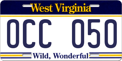 WV license plate OCC050