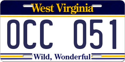 WV license plate OCC051