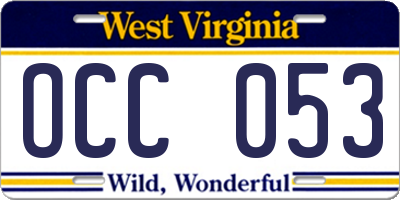 WV license plate OCC053