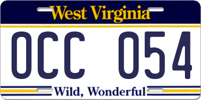 WV license plate OCC054