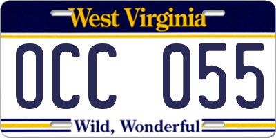 WV license plate OCC055