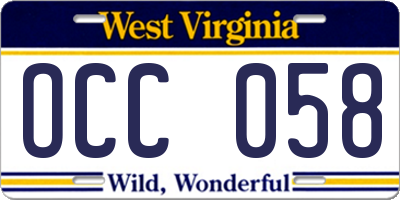 WV license plate OCC058