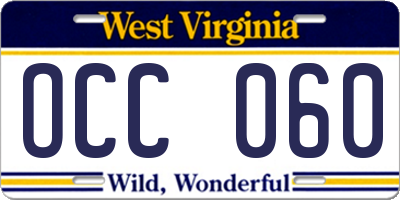 WV license plate OCC060