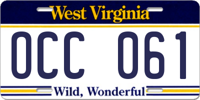 WV license plate OCC061