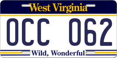 WV license plate OCC062