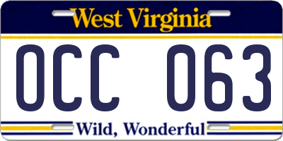 WV license plate OCC063