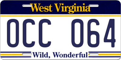 WV license plate OCC064