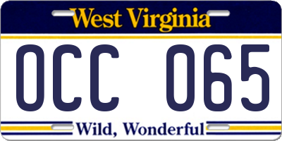 WV license plate OCC065