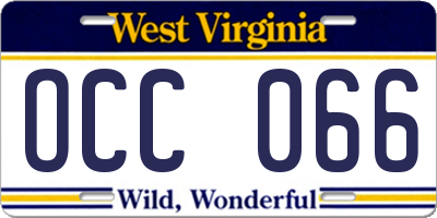 WV license plate OCC066