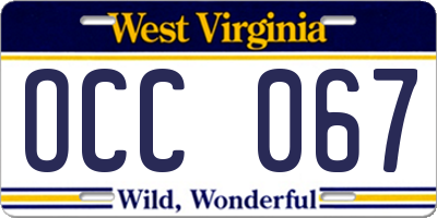 WV license plate OCC067