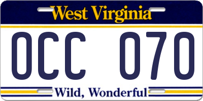 WV license plate OCC070