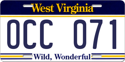 WV license plate OCC071