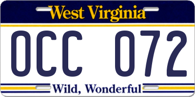 WV license plate OCC072