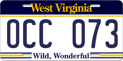 WV license plate OCC073