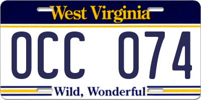 WV license plate OCC074
