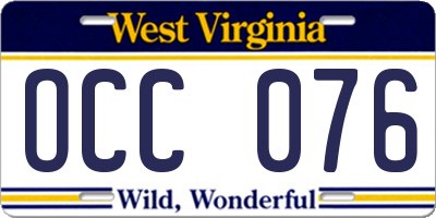 WV license plate OCC076