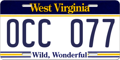 WV license plate OCC077