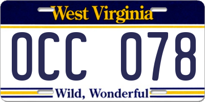 WV license plate OCC078