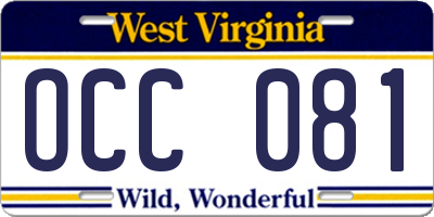WV license plate OCC081