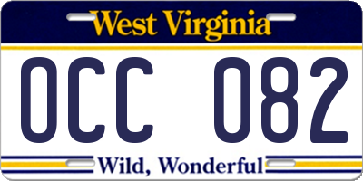 WV license plate OCC082