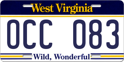 WV license plate OCC083