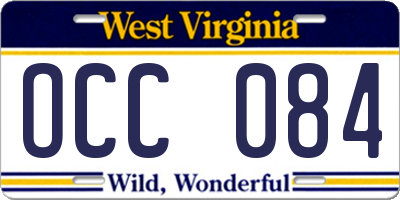 WV license plate OCC084