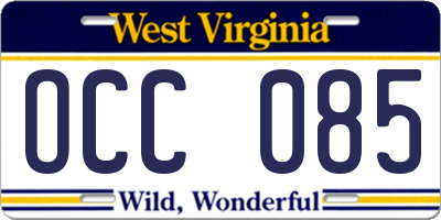 WV license plate OCC085