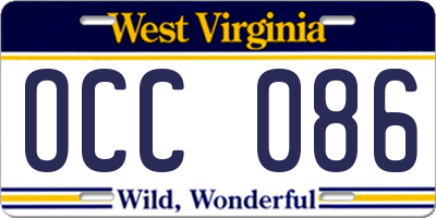 WV license plate OCC086