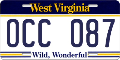 WV license plate OCC087