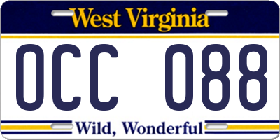 WV license plate OCC088