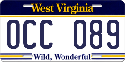 WV license plate OCC089