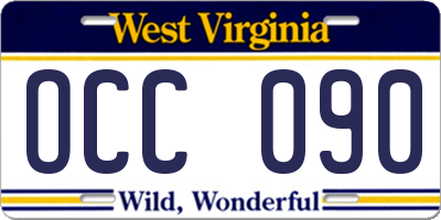 WV license plate OCC090