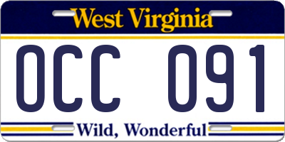 WV license plate OCC091