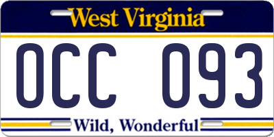 WV license plate OCC093